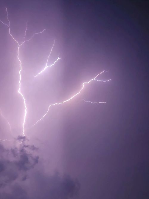 Free A vivid lightning bolt illuminates the night sky with dramatic energy and power. Stock Photo