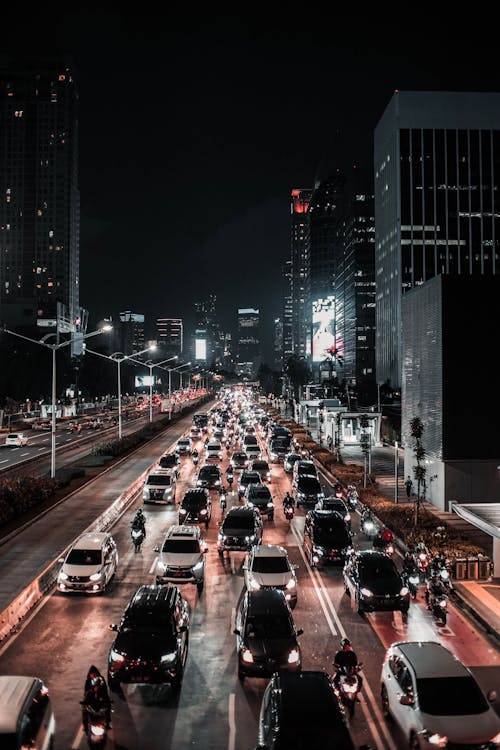 Traffic on road in modern city