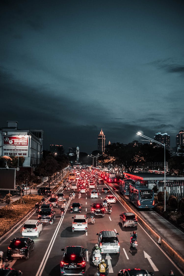 Traffic In Modern City In Evening