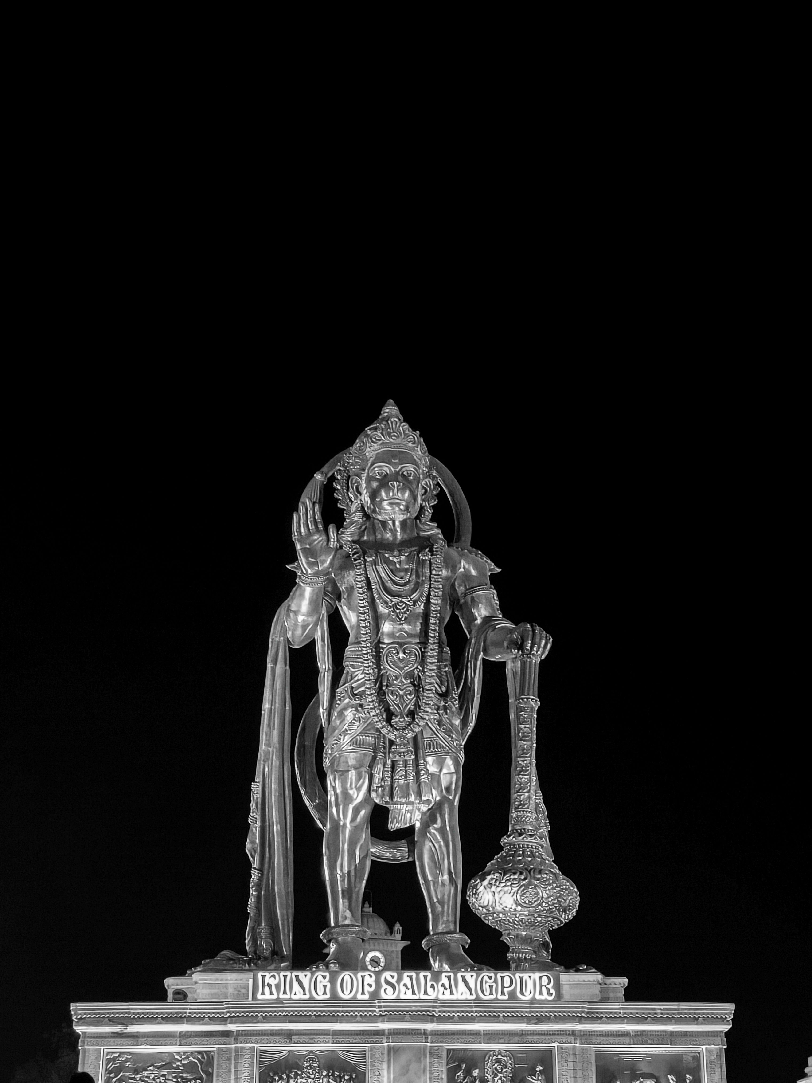 Black and white image of the Hanuman statue labeled 'King of Salangpur.'