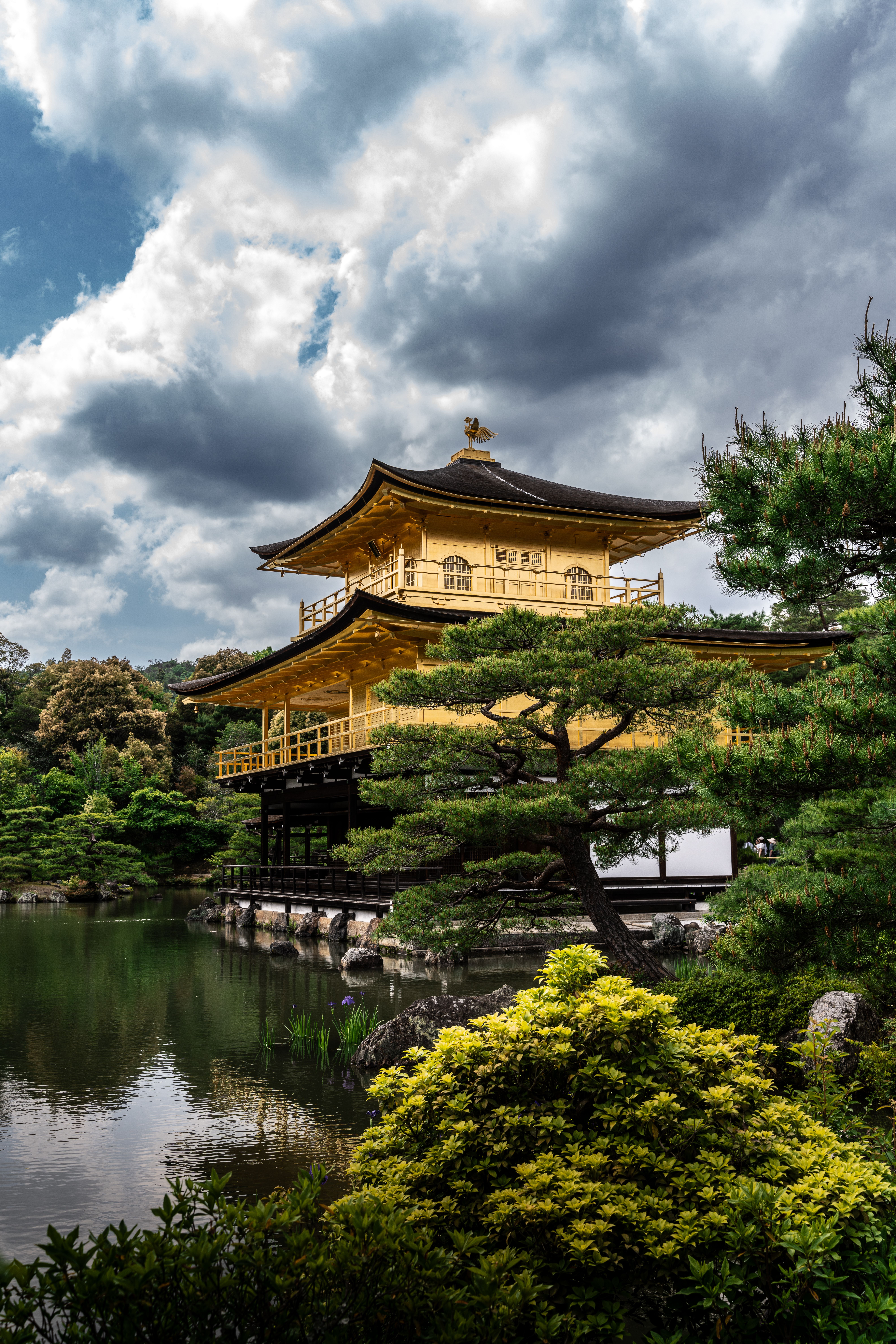 The Golden Pavilion of Kinkaku-ji Temple reflecting in a serene pond in Kyoto, Japan.