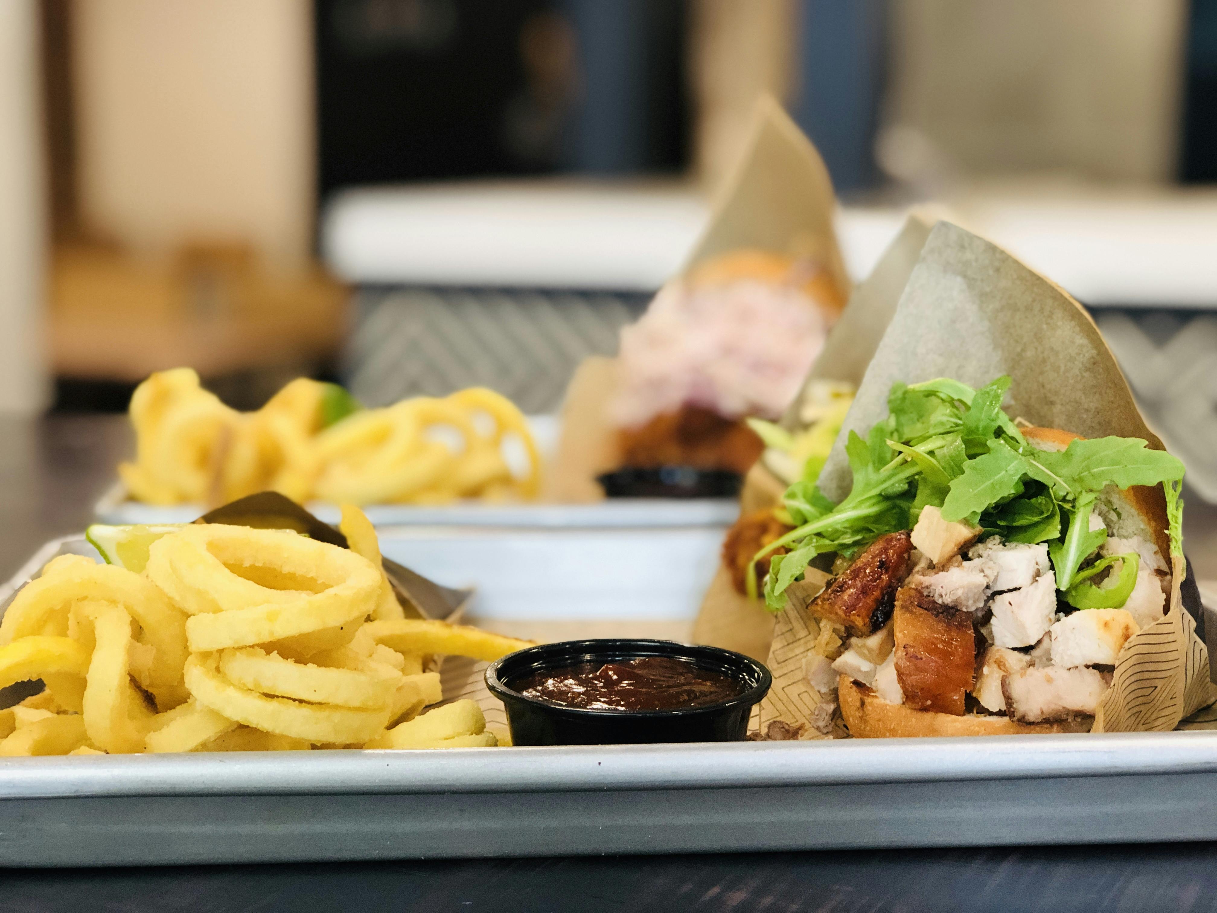 Burger and Fries on White Ceramic Tray · Free Stock Photo