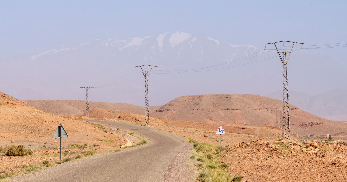 Winding paved road through the Atlas Mountains in Morocco