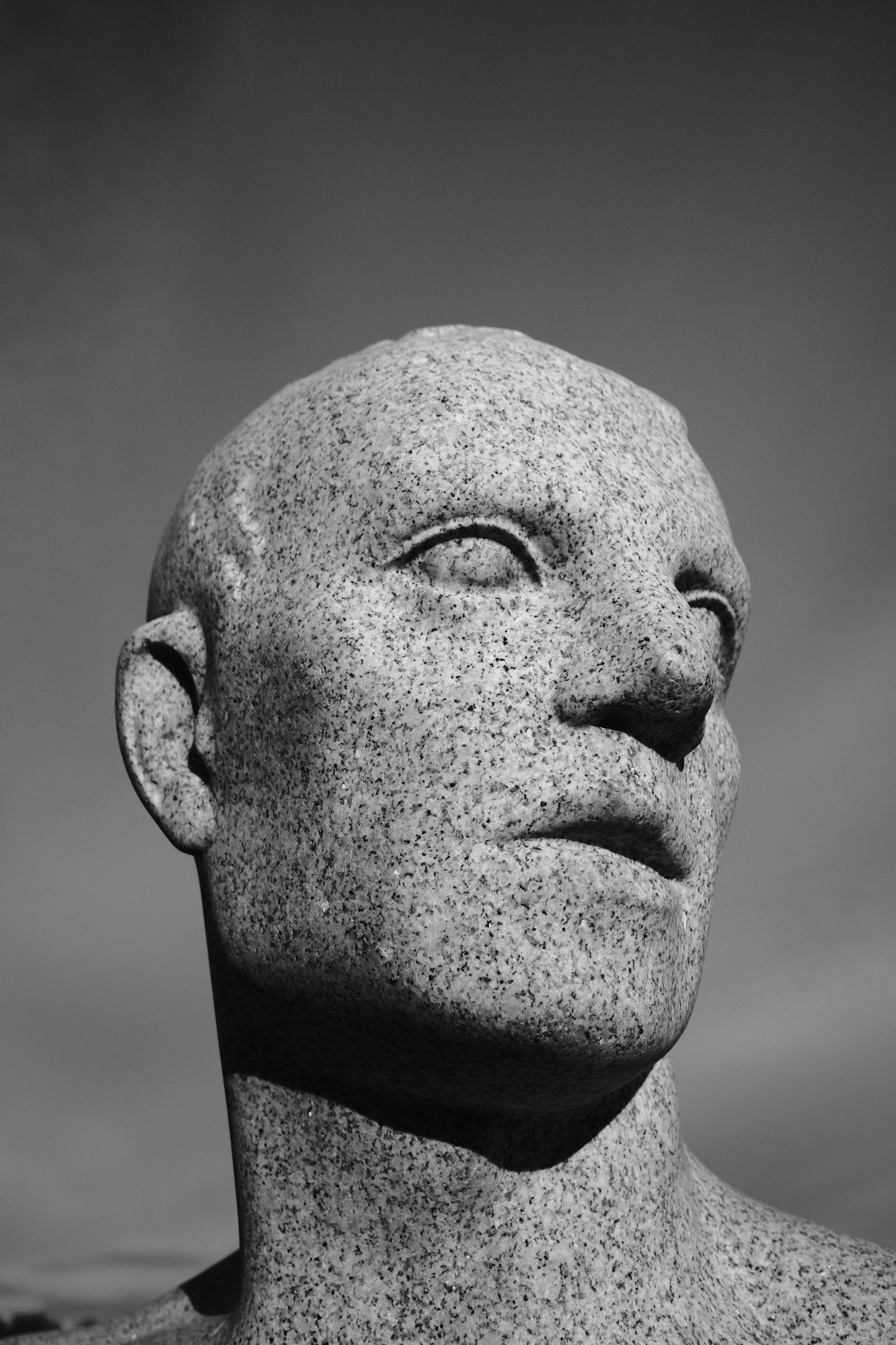 Monochrome statue in Vigeland Park, Oslo captures timeless artistic expression.