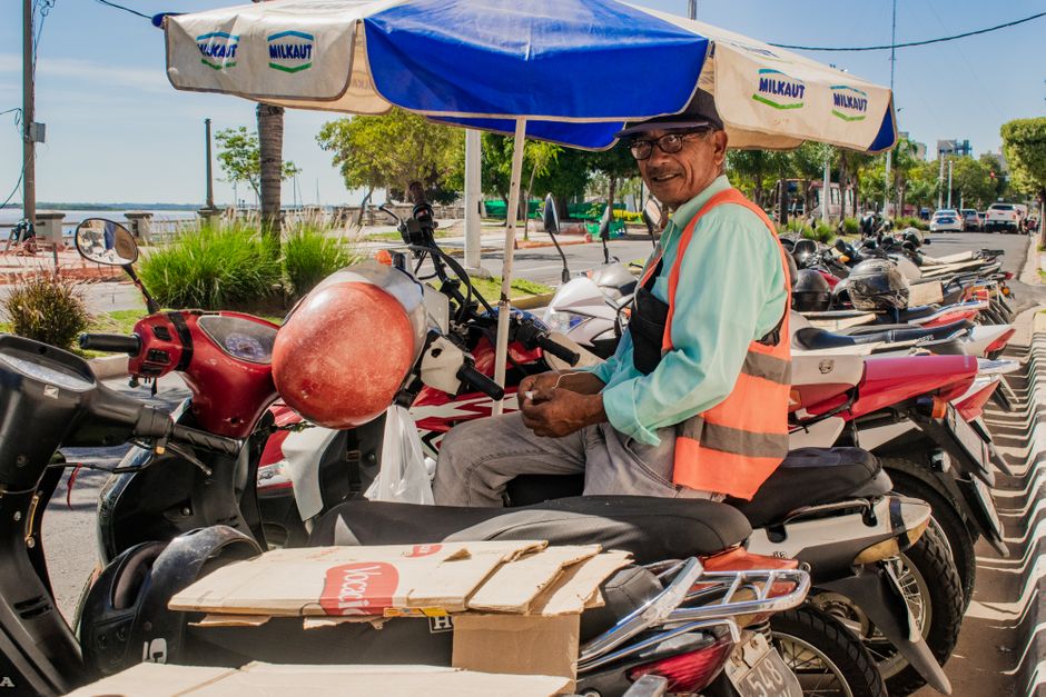 A 'motoconcho' motorcycle taxi on a street in Santo Domingo, Dominican Republic