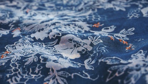 Blue and White Floral Textile