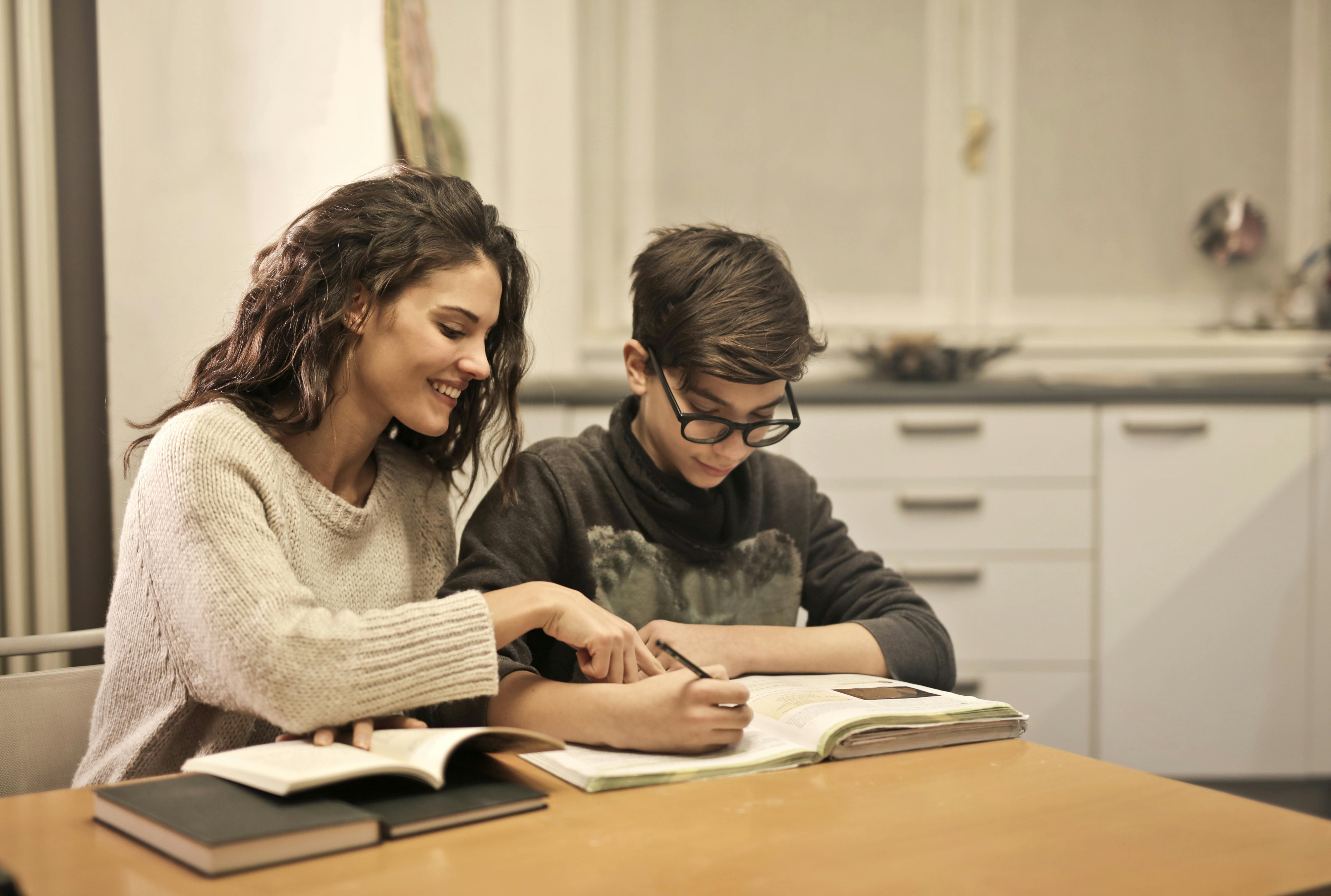 elder sister and brother studying at home