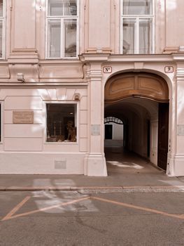 Elegant architectural archway in Vienna, Austria, showcasing classic European style.