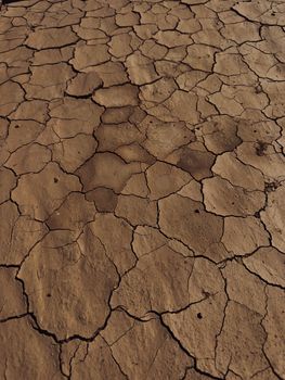 Dry cracked earth in Pica, Tarapacá, Chile, showcasing drought effects.
