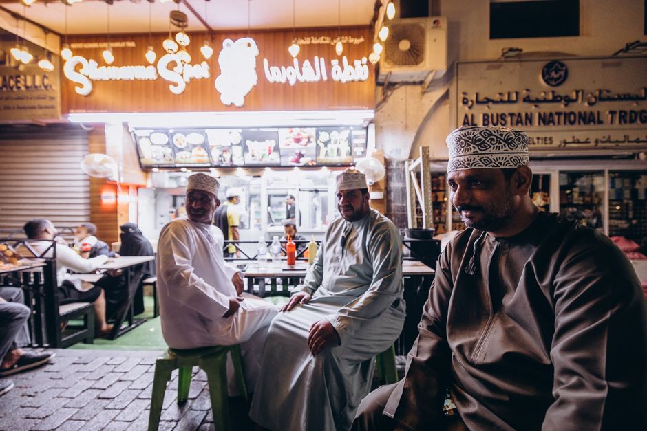 Bustling food stalls in Souq Waqif, Doha, offering local Qatari street food