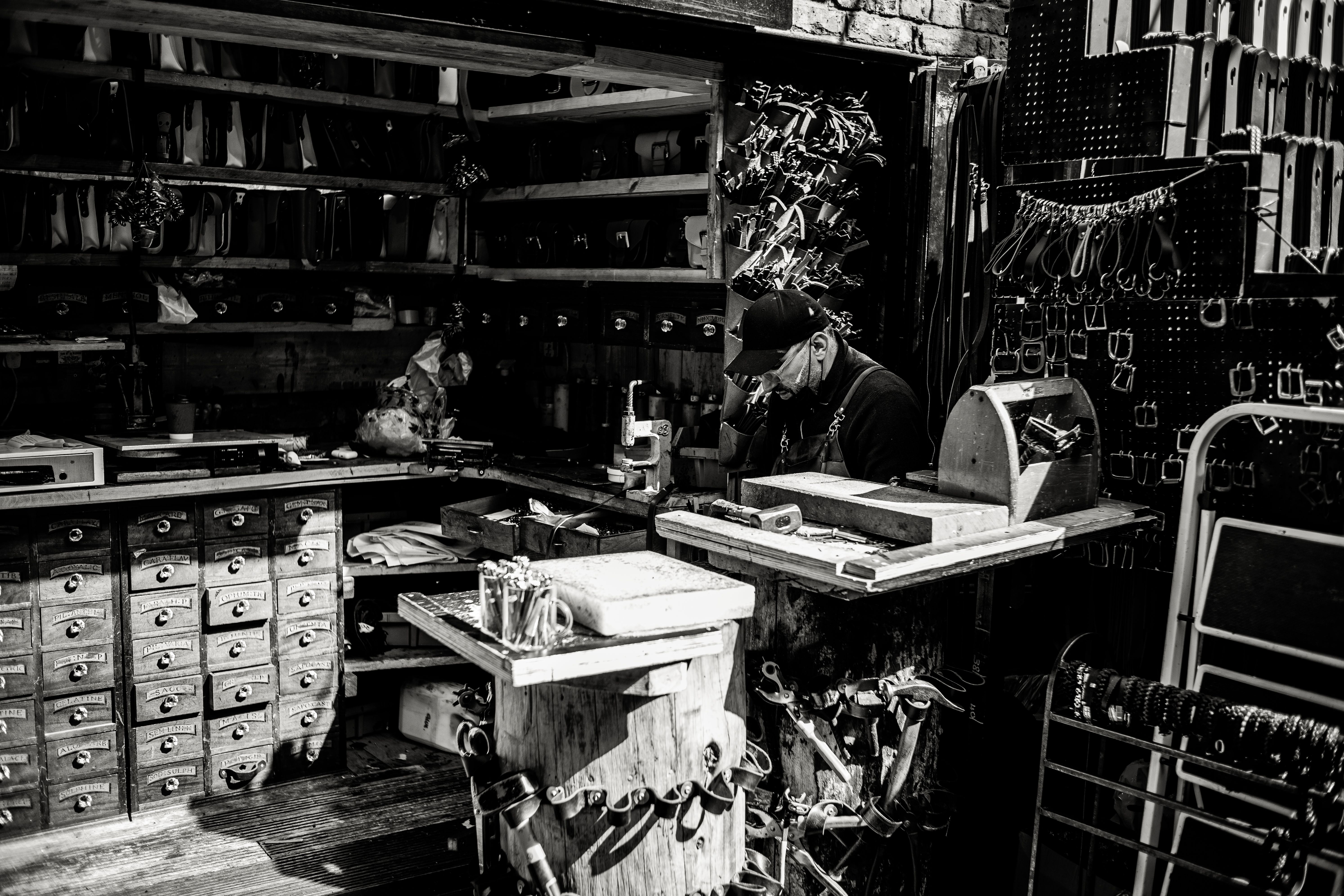 Well-organized woodworking studio