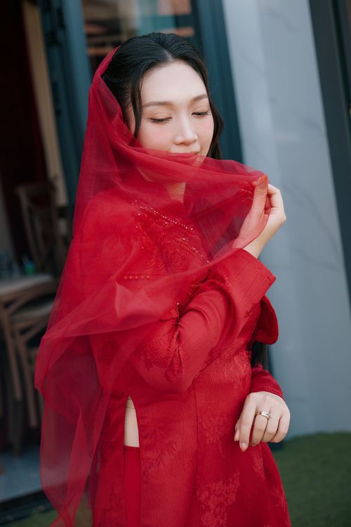 Elegant Woman in Red Veil Posing Gracefully · Free Stock Photo