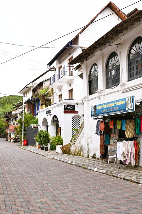 Free Charming street in Kochi, Kerala with vibrant Portuguese architecture and local shops. Stock Photo