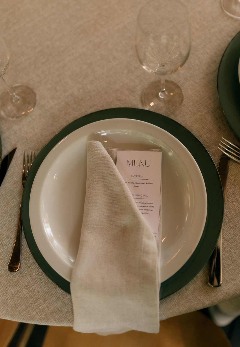 Restaurant table setting with linen napkin and table textiles