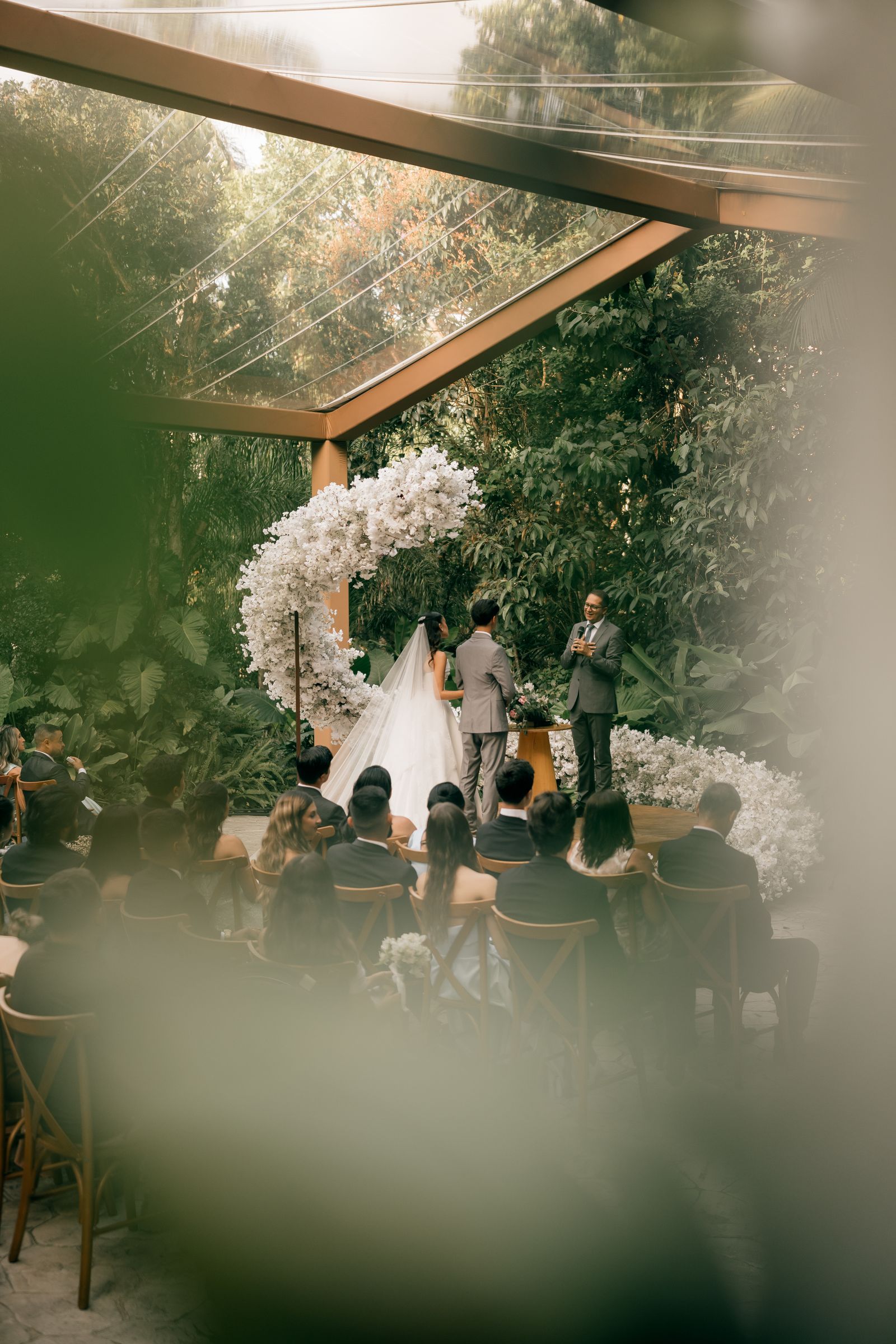 Romantic outdoor wedding ceremony in a garden