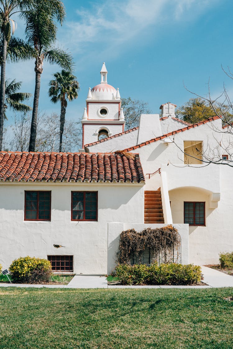 White Plaster House In Tropical Town