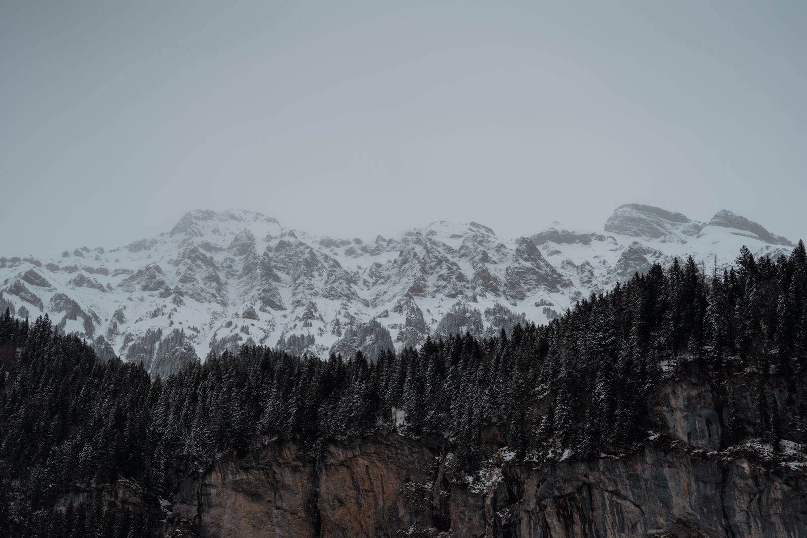 Illustrative snow-covered forest and mountains — Parth Patel on Pexels