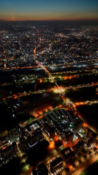 Stunning aerial photography showcasing the vibrant night skyline of Durban, South Africa.