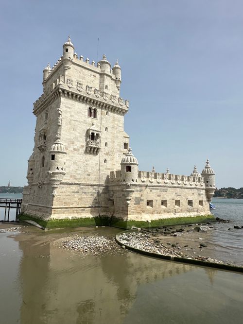 Free A historic view of Belém Tower situated by the River Tagus in Lisbon, Portugal. Stock Photo
