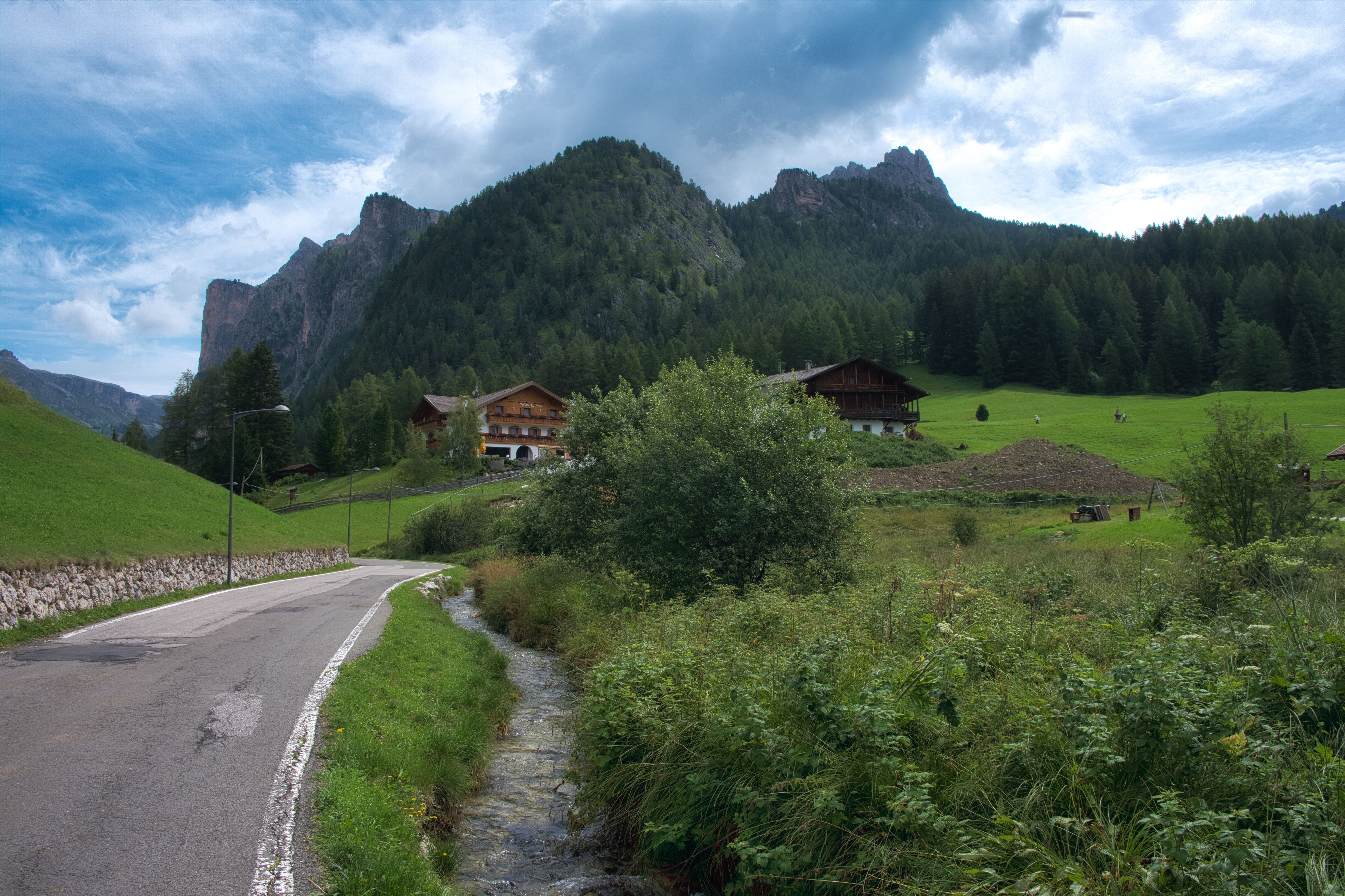 Beautiful landscape of Selva di Val Gardena with lush greenery and mountain backdrop. Beautiful landscape of Selva di Val Gardena with lush greenery and mountain backdrop.