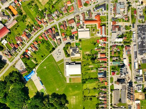 Explore the vibrant urban landscape of Garešnica, Croatia from above.