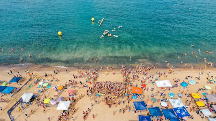 Crowded Coast Of Ocean During Swim Competition