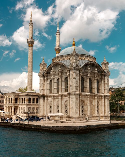 Free Captivating view of Ortakoy Mosque by the Bosphorus in İstanbul under a vibrant sky. Stock Photo