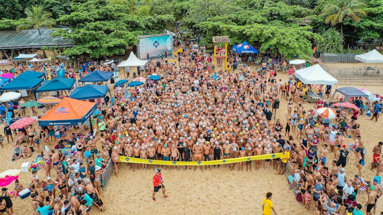 Crowd Of Swimmer Before Swimming Race On Beach