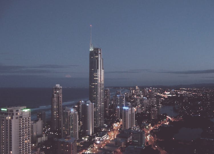 Aerial View Of City During Night Time