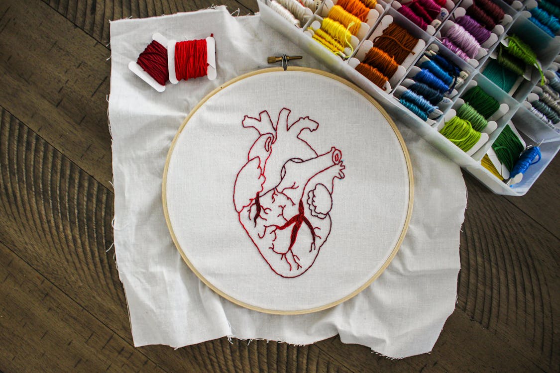 Free Heart Design Of Handmade Embroidery Stock Photo