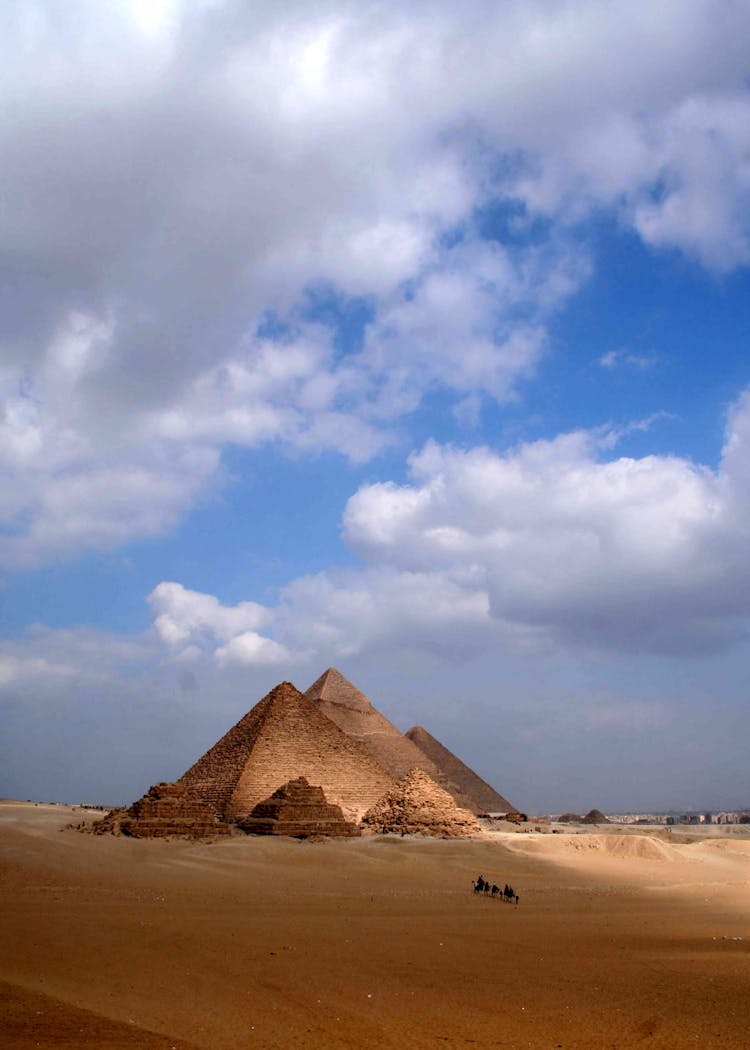 Ancient Stone Pyramids In Dry Sandy Desert