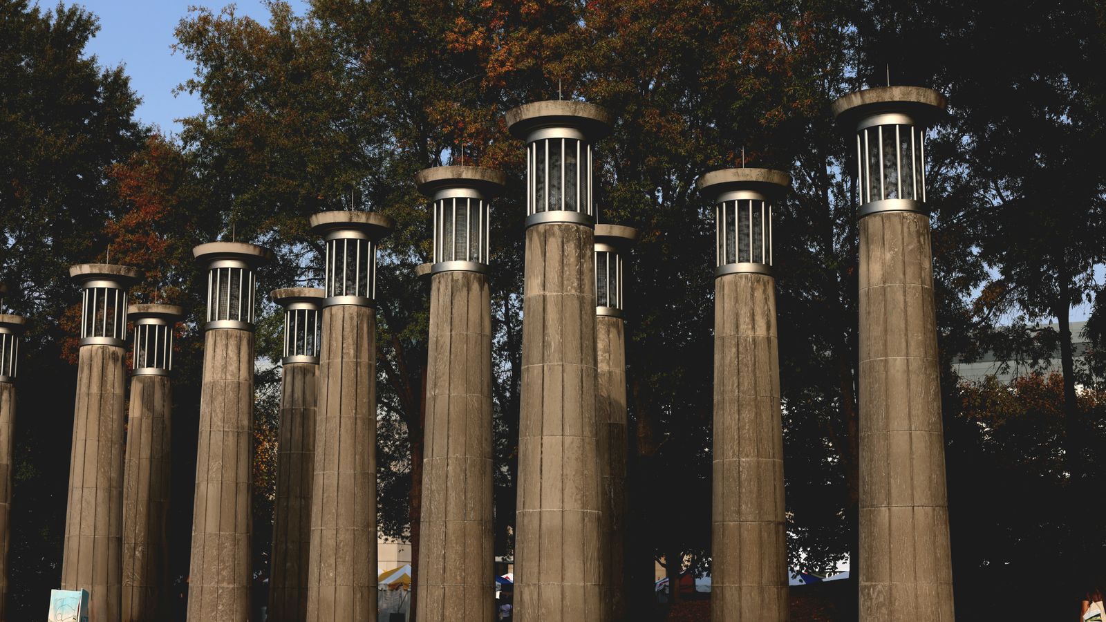 Row of bell carillons at Bicentennial Capitol Mall in Nashville, Tennessee.