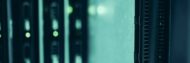 Close-up of server racks in a data center highlighting modern technology infrastructure.