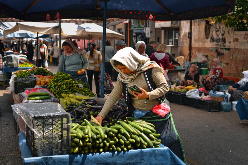 market stall vendor customer