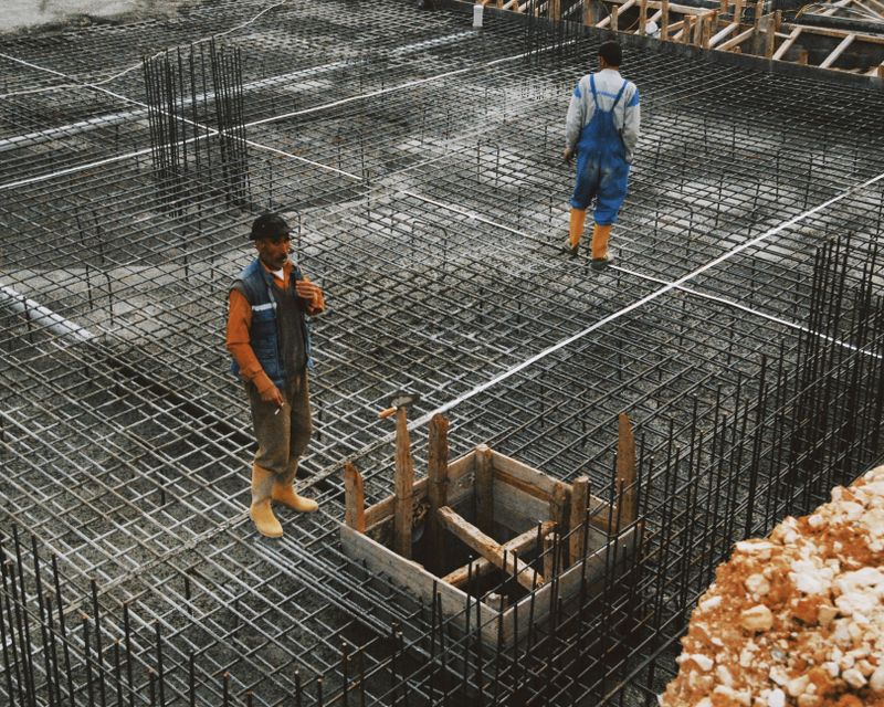 Foundation work: rebar grid ready for concrete pour Foundation work: rebar grid ready for concrete pour