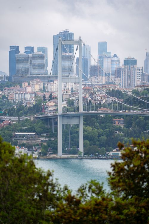 Free Scenic view of the Bosphorus Bridge with the Istanbul skyline in the background. Stock Photo