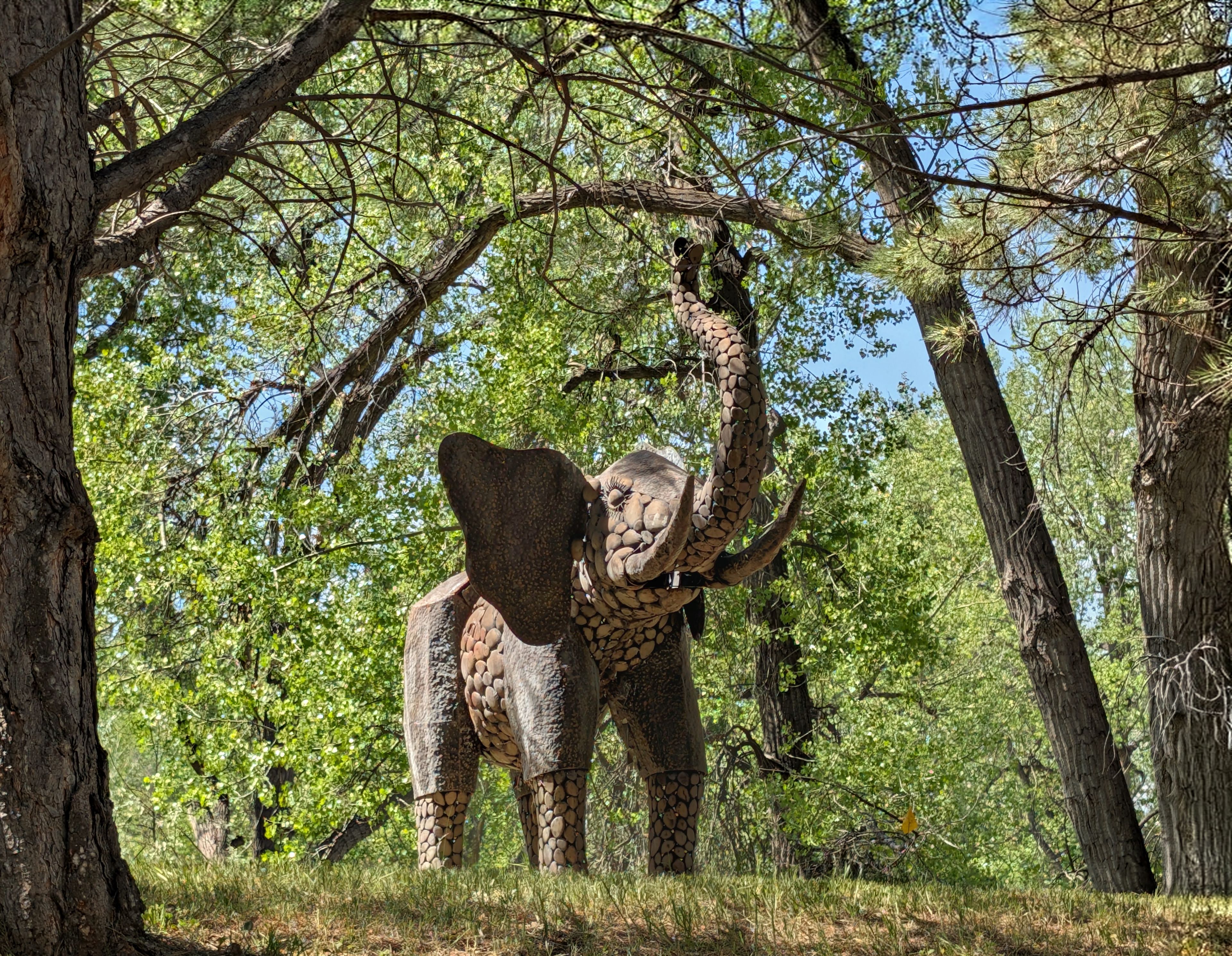 Billings: Elephant sculpture among trees in a Billings park