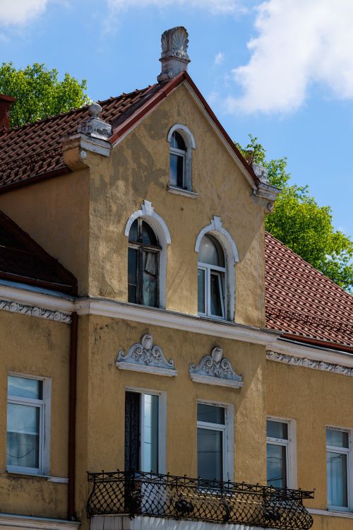 Free Charming historic building facade with intricate details in Gvardeysk, Kaliningrad Oblast, Russia. Stock Photo