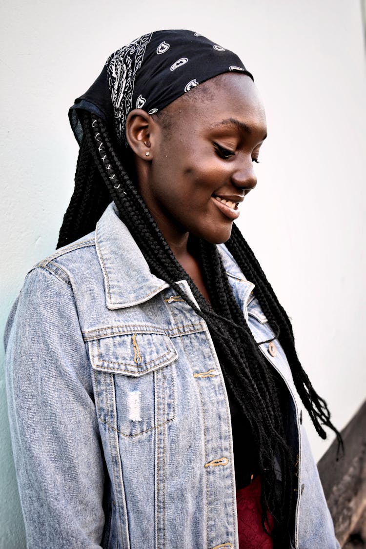 Woman Wearing Denim Button Up Jacket