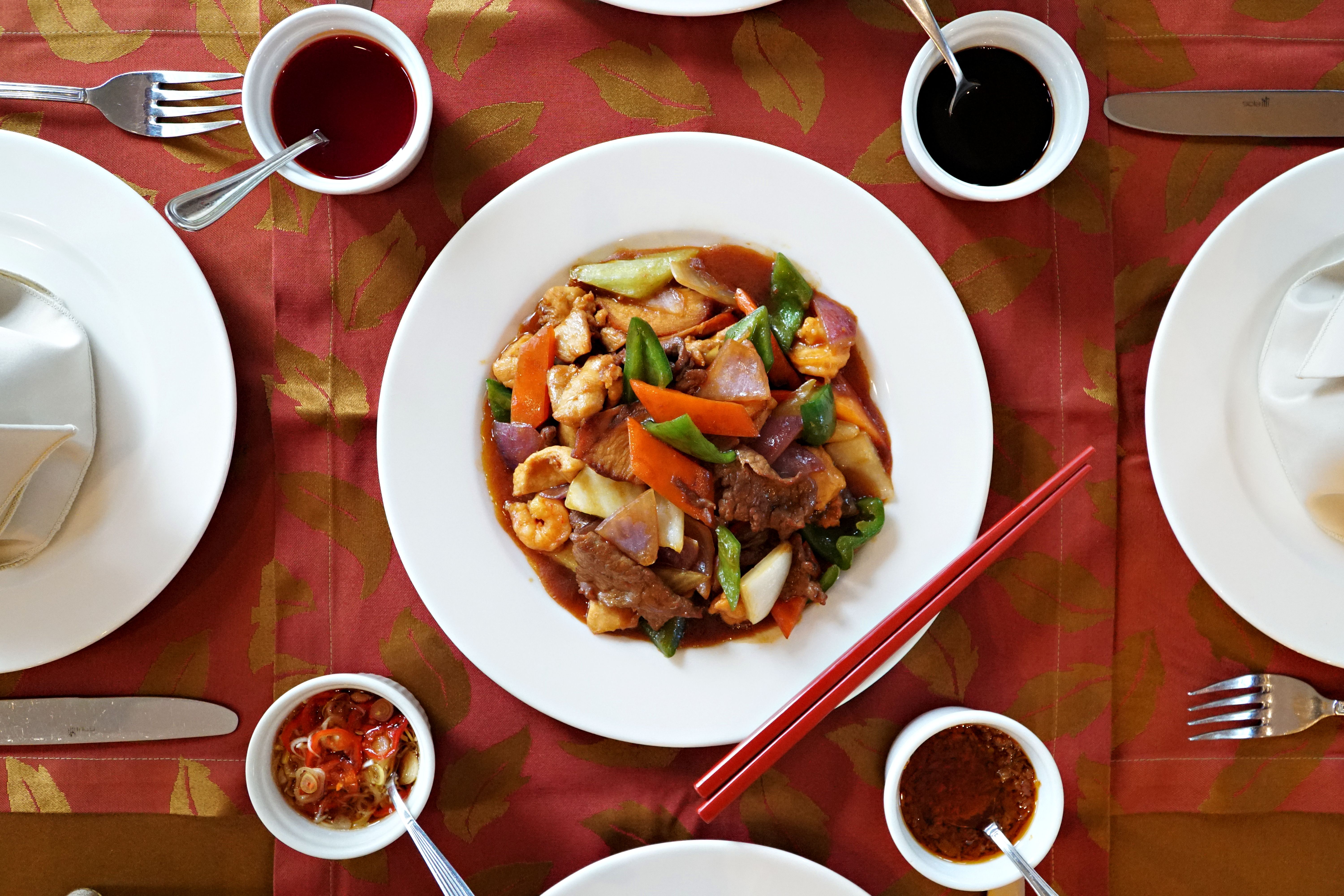 Brown-Sugar Kung Pao with Roasted Vegetables