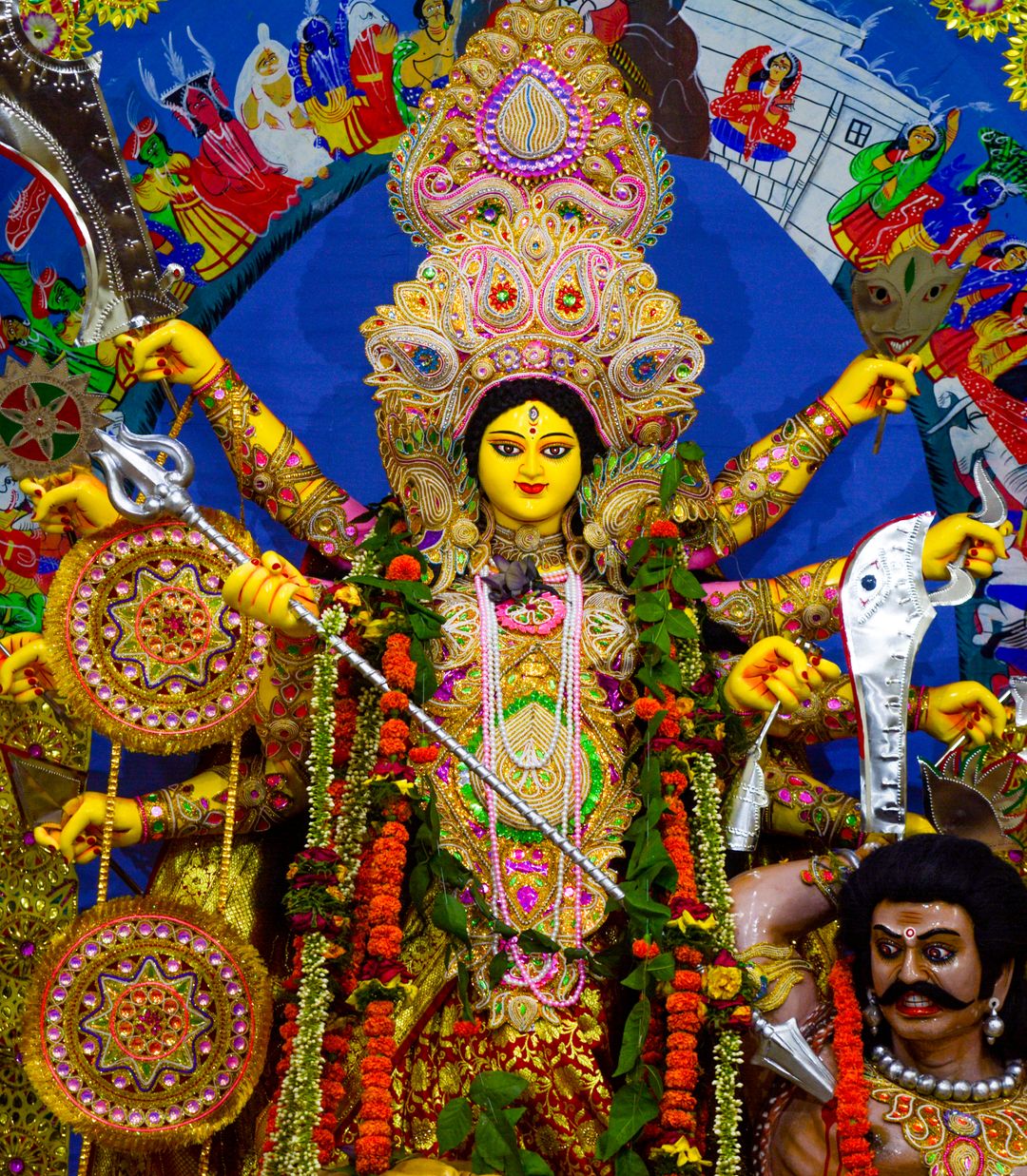 Vibrant Durga Puja idol with intricate details