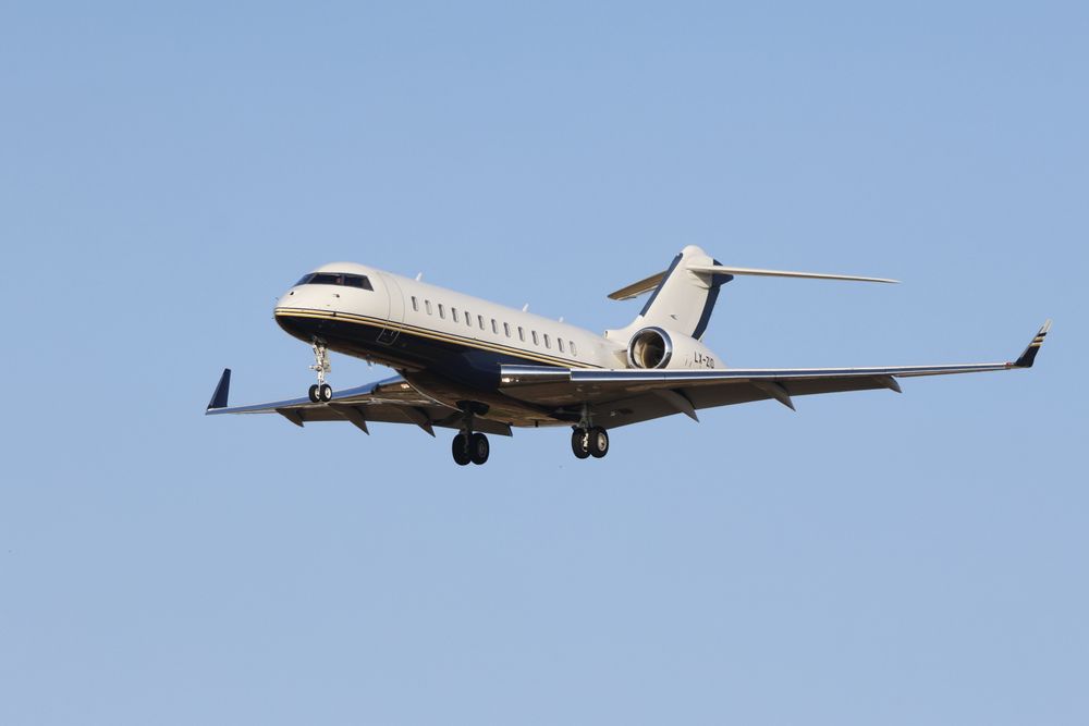 Midsize private jet in flight