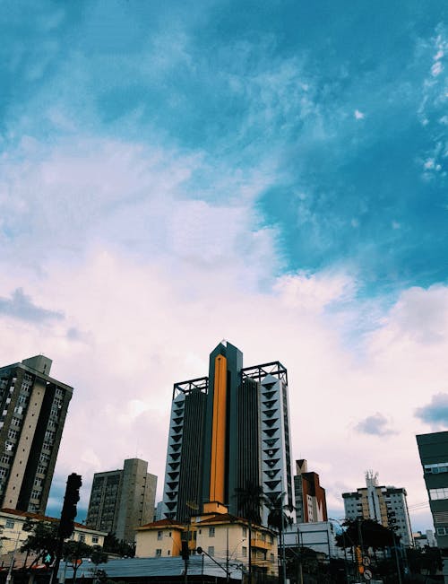 Facades of contemporary downtown towers at daytime