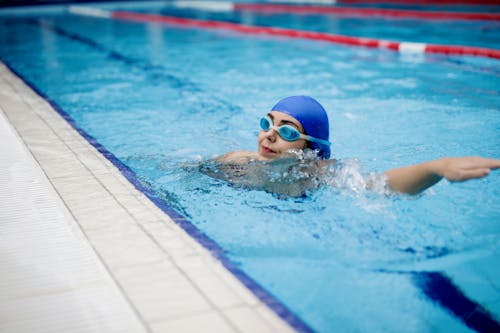 Person in Swimming Goggles in Swimming Pool