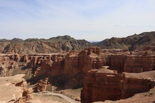 Free Dramatic landscape of Charyn Canyon in Kazakhstan, showcasing unique geological formations. Stock Photo
