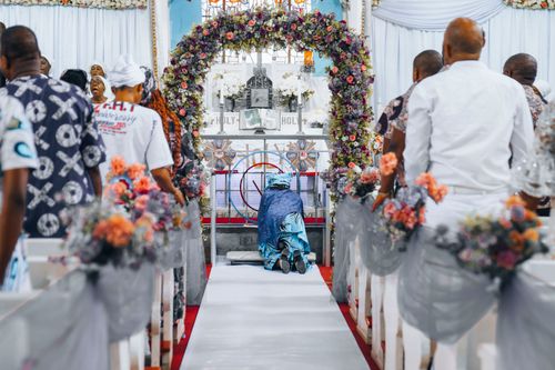 Free Capturing a vibrant ceremony inside a beautifully decorated church in Monrovia, Liberia. Stock Photo