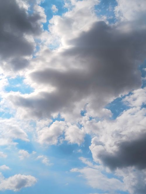 Free Vibrant image of fluffy white clouds floating in a clear blue sky on a sunny day. Stock Photo