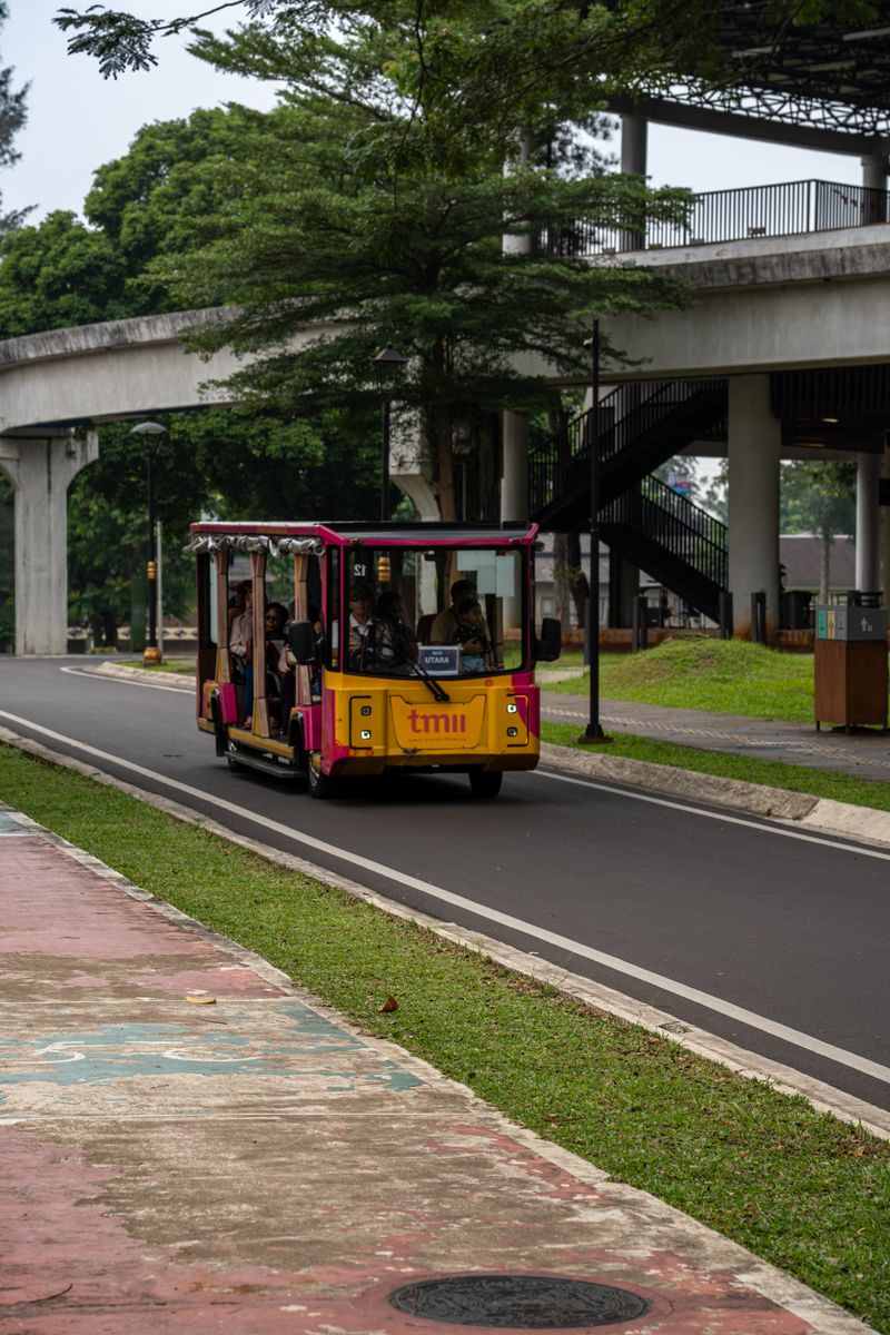 Colorful TMII shuttle tram at Taman Mini Indonesia Indah in Jakarta