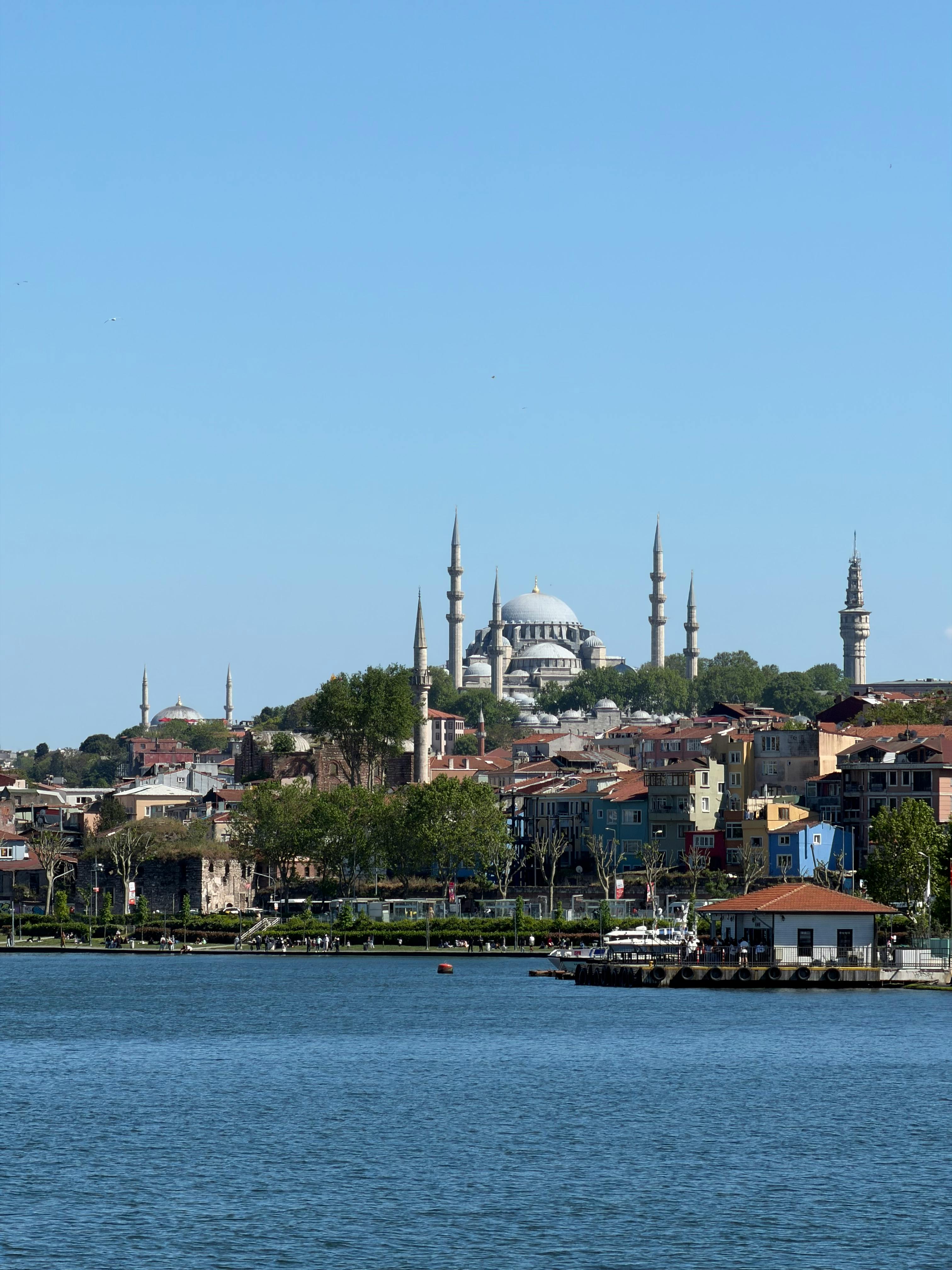 Scenic view of Istanbul skyline featuring the Suleymaniye Mosque across the waterfront.