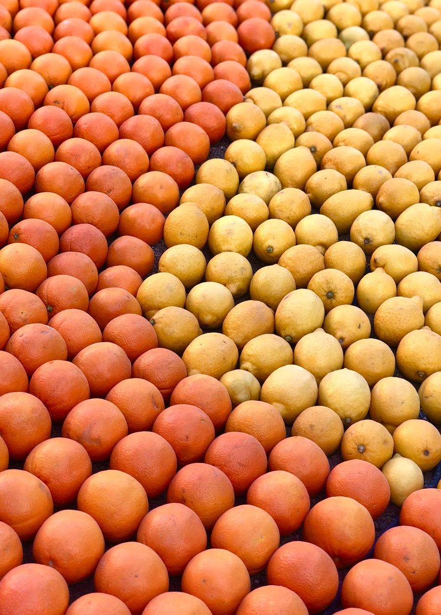 Rows of lemons and oranges at a Menton market